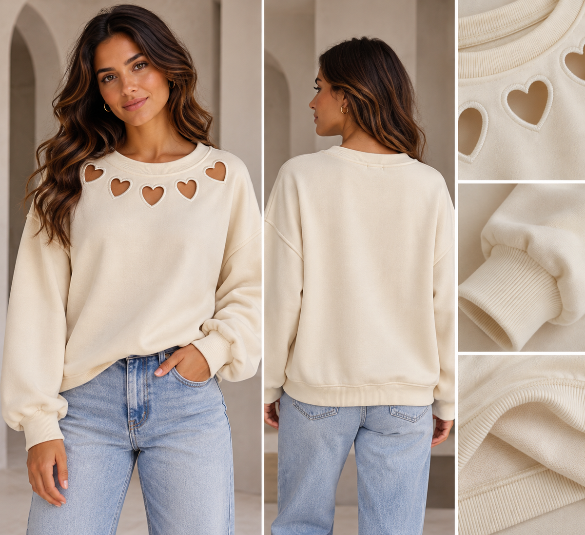🤍 Heart Sweater – Beige & Chocolate 🤎