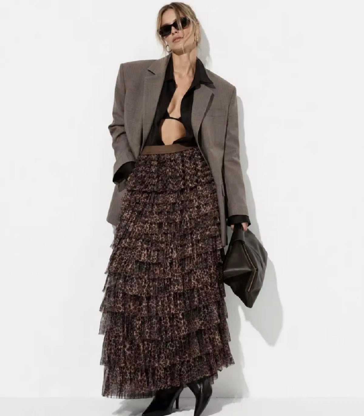 🤎 Leopard Ruffle Maxi Skirt