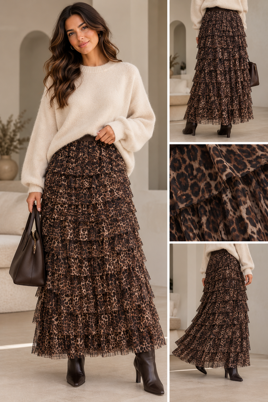 🤎 Leopard Ruffle Maxi Skirt
