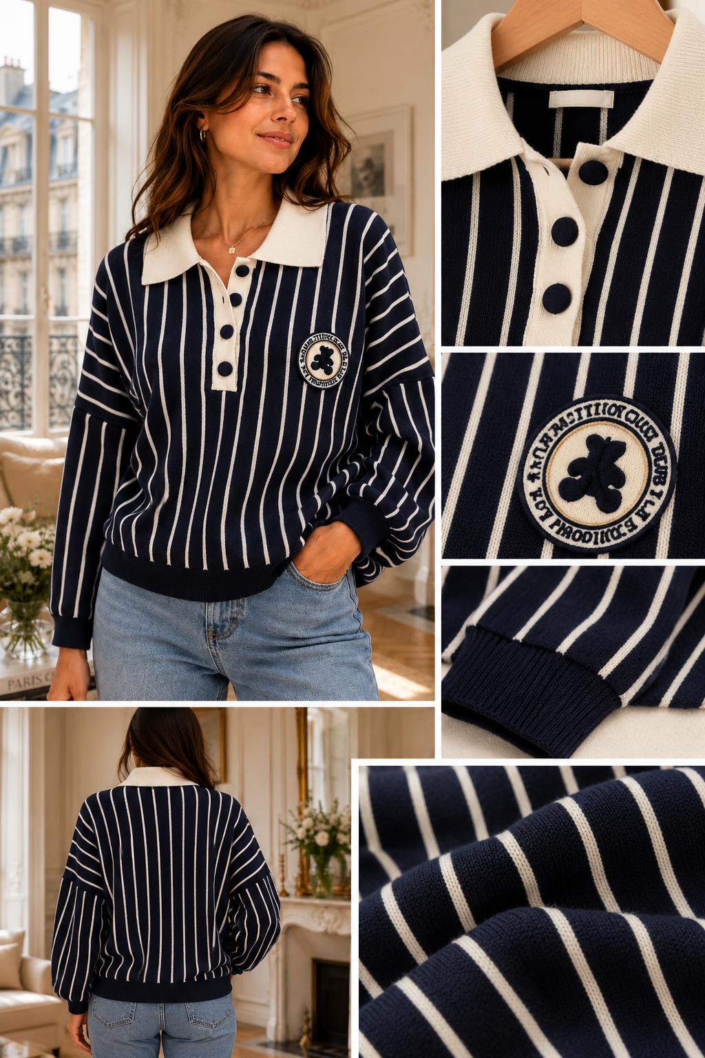 💙 Parisian Striped Polo Knit – 2 kleuren